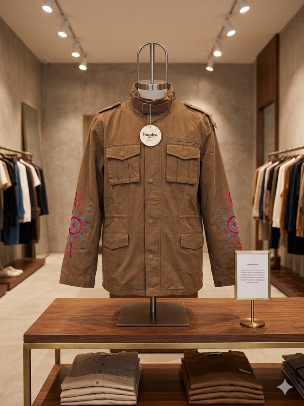 Hayden Brown Embroidered-Sleeve Field Jacket